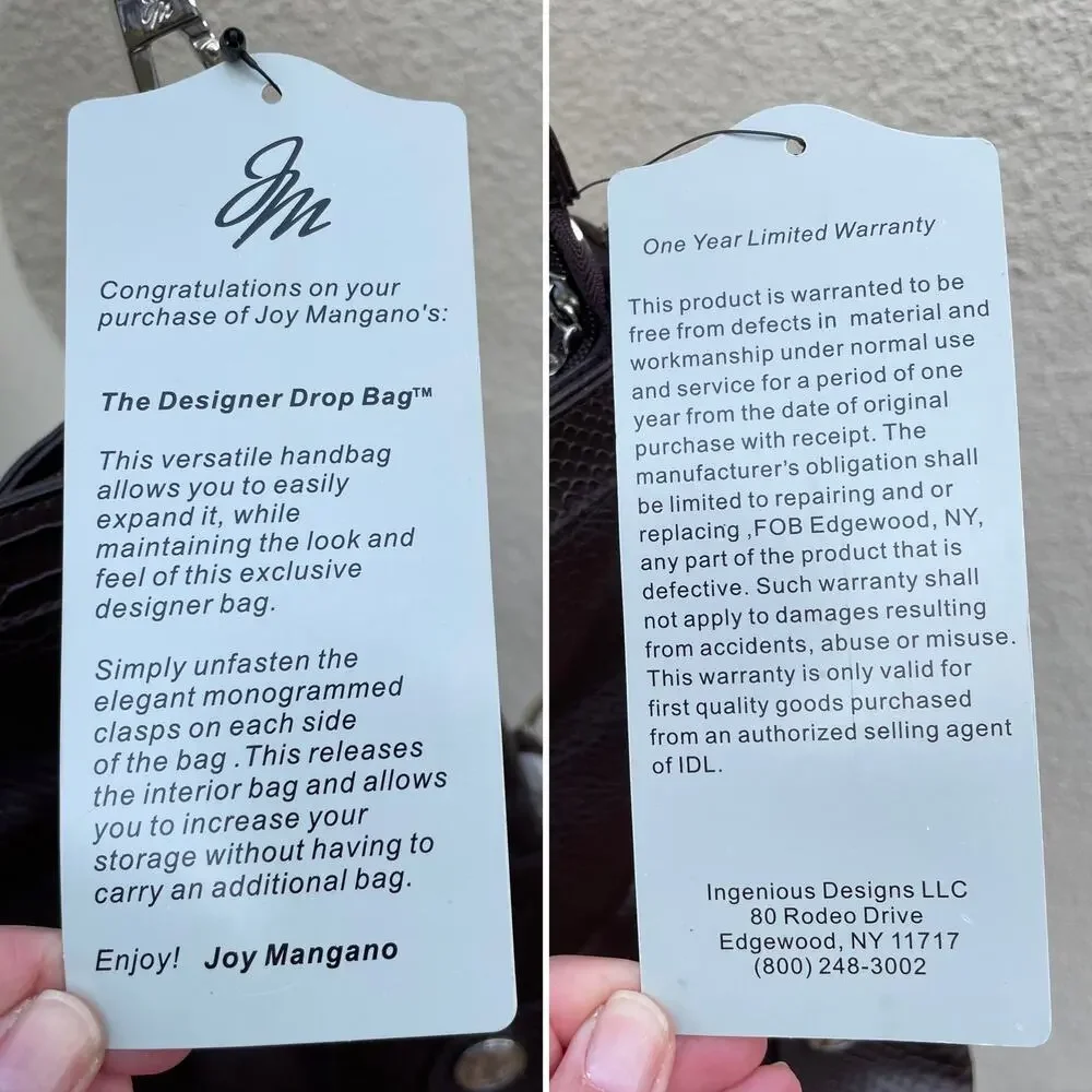 NEW Joy Mangano Faux Leather Designer Drop Bag Extra Large